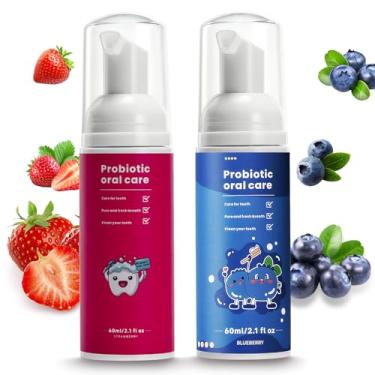 Imagem de Pasta de dente infantil de espuma sem flúor – ELOTAME Creme dental natural para limpeza e clareamento com sabor de morango e mirtilo, viagem orgânica para adultos e crianças