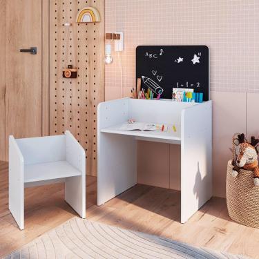 Imagem de Mesinha Para Estudo Com Lousa E Cadeirinha Infantil Branco Le Petit Completa Móveis