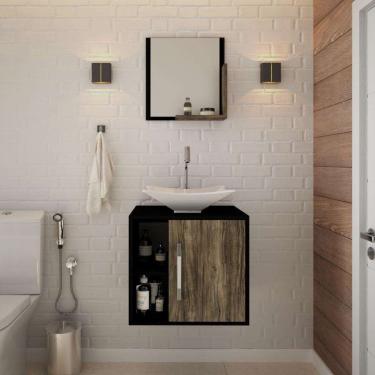 Imagem de Conjunto para Banheiro Gabinete com Cuba Folha L38 e Espelheira Soft 500 Preto Ônix com...