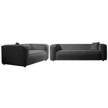 Imagem de Kit Sofá 3 Lugares 180cm E Poltrona Decorativa Orgânico Cecília Linho Adj Decor Cinza