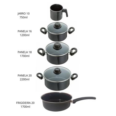 Imagem de Jogo Panelas 5 Peças Aço Vítreo Preto Cerâmica Indução Jjb