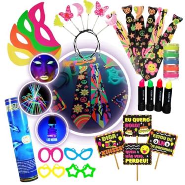 Imagem de Kit Festa Neon 145 Adereços Brilha na Luz Negra Fluorescente