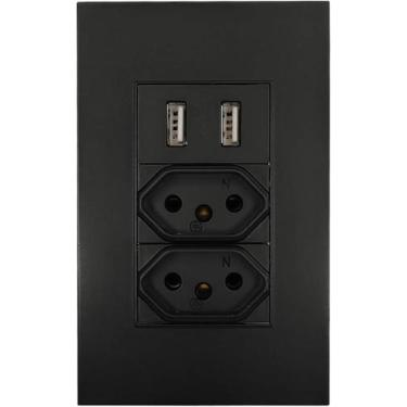 Imagem de Tomada De Parede Duo Com 2 Entradas Usb Bivolt Jwcom PRETA