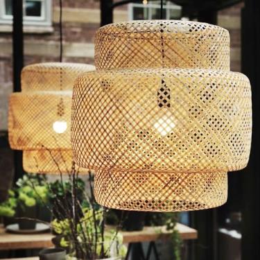 Imagem de Conjunto Luminárias de Teto Lustre Pendente Bambu Cayman Mini Rústico 35cm Fio Ajustável 2 Mt Para Sala Cozinha Varanda Restaurante Área Gourmet Kit 2 Peças