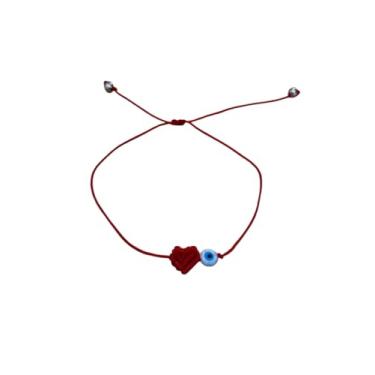 Imagem de Pulseira Coração Bordada e Olho Grego em Madrepérola (Pequeno)