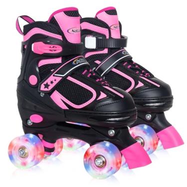 Imagem de Nattork Patins infantis para meninas - rosa para crianças grandes de 10 a 11 12 anos - Rodas ajustáveis para todas as luzes para esportes internos e externos, presente de aniversário para filho e neto