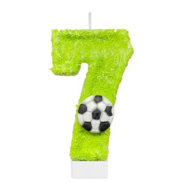 Imagem de Velas de número de aniversário de futebol para bolo, vela verde número 7, topo de bolo de futebol para decoração de festa de aniversário, suprimentos de lembrancinhas