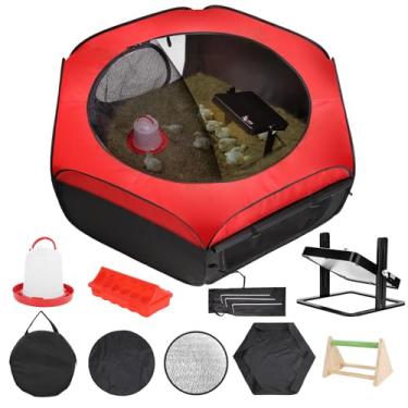 Imagem de FAMIROSA Caixa de chocadeira para pintinhos, chocadeira de galinha inflável e respirável, caixa de chocar/cercadinho dobrável com placa de chocadeira de 25,4 x 25,4 cm, bebedouro de frango