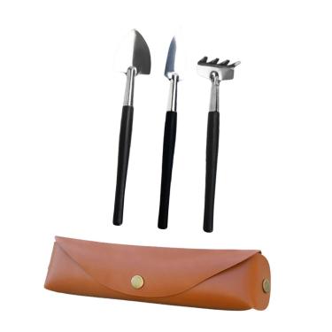 Imagem de ＡＷＨＡＯ Mini ferramentas de jardinagem de ancinho de pá de mão pequena com bolsa de couro PU Ferramentas de plantio portáteis multifuncionais para o jardim, Preto