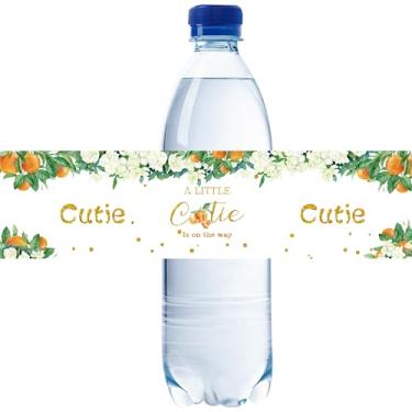 Imagem de 32 etiquetas de garrafa de água Little Cutie, laranja A Little Cutie is On The Way, adesivos de garrafa de água para chá de bebê, etiquetas de garrafa com tema laranja fofo, revelação de gênero