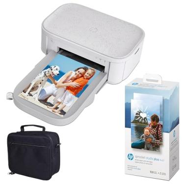 Imagem de HP Sprocket Studio Impressora de fotos instantânea 10 x 15 cm – Pacote: estojo, álbum, marcadores, adesivos e pacote com 80 papéis fotográficos