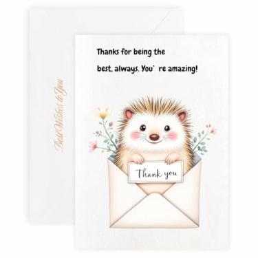 Imagem de MAGJUCHE Cartão de agradecimento para melhor amigo – Selo de cera elegante e envelope, papel 300 g/m², impressão vívida de 600 DPI, 12 x 17 cm, design de ouriço