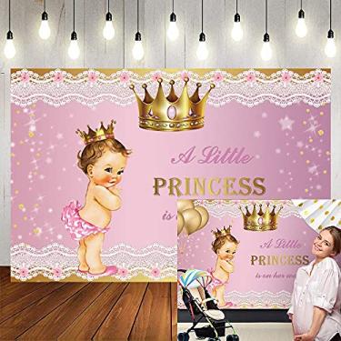 Imagem de OFILA Fundo de chá de bebê princesa real de 2,4 x 1,8 m rosa ouro coroa renda princesa fundo floral rosa uma pequena princesa está a caminho celebração festa banner bolo mesa decoração suprimentos