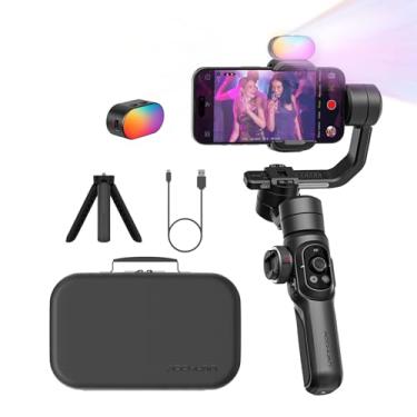 Imagem de AOCHUAN Estabilizador Gimbal para Smartphone, Gimbal de telefone com haste de extensão de 20 cm, estabilizador de suspensão cardan profissional de 3 eixos com luz de preenchimento magnético RGB para