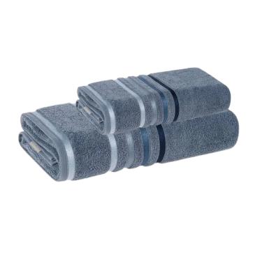 Imagem de Jogo de Toalha Banhão e Rosto Lumina Unika Karsten Azul Sereno Fio Penteado