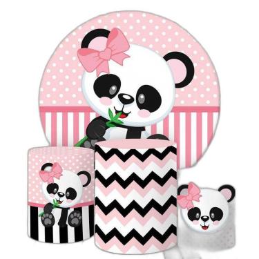 Imagem de Painel Redondo E Capas Tecido Sublimado Panda Rosa Fkpc-788