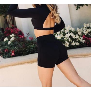 Imagem de Cropped Manga Longa Feminino - Costa Nua - SAIDFITT, Preto, G