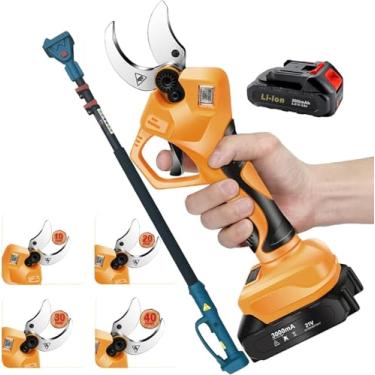 Imagem de Tesoura De Poda Elétrica Tesoura De Jardim Leve, Tesouras De Podar Sem Fio Profissionais 2/3 Alimentadas Por Bateria, Tesoura De Poda De Jardinagem Telescópica De Cabo Longo, 2 Battery, 1 Blade