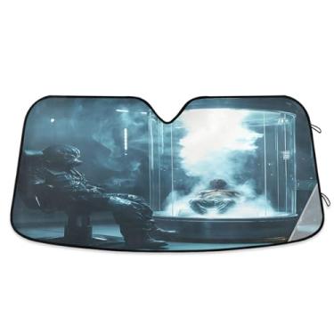 Imagem de Cientista futurista em máscara de gás capa de para-brisa sombra de para-brisa dobrável para caminhões pequeno