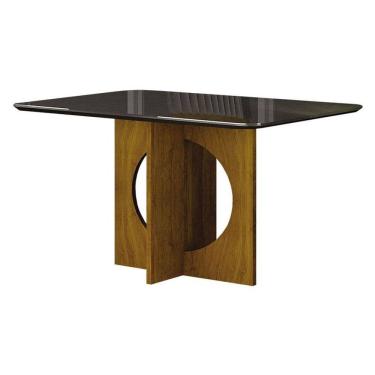 Imagem de Mesa de Jantar Lorena Plus 120x80 com Vidro Freijó Chumbo - Leifer Móveis.