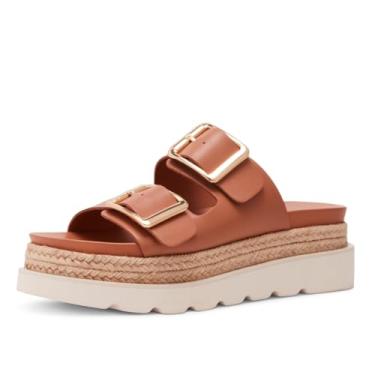 Imagem de Dsevht Sandálias femininas Raffia com plataforma tipo alpargata, ajustável, para o verão, com palha, crochê, fofo, casual, sapatos de praia, Marrom escuro, 36