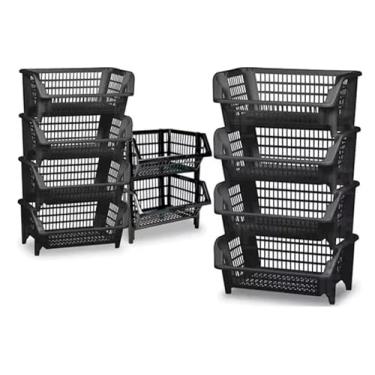 Imagem de 10 Unidade Cesto Empilhavel Expositor Organizador Encaixavel Cor Preto