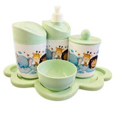 Imagem de Kit Higiene Bebê Safari Hora Do Sono C/bandeja MDF (Nuvem Verde/Verde)