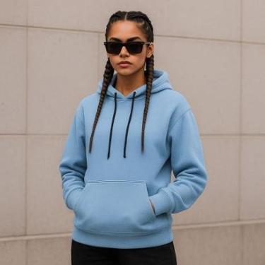 Imagem de Moletom Blusa de Frio Feminina Flanelada Canguro Com Capus-Feminino