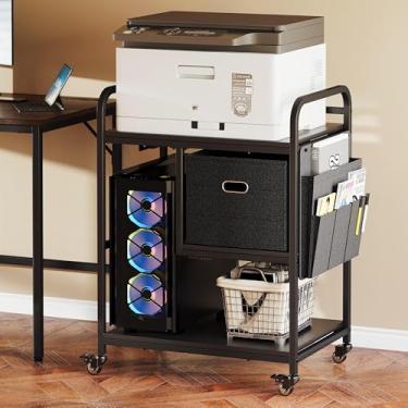 Imagem de RoleDec Suporte de impressora resistente de 3 níveis com armazenamento, suporte de torre de computador com rodas industriais e gaveta, grande mesa de impressora móvel para organização de escritório em
