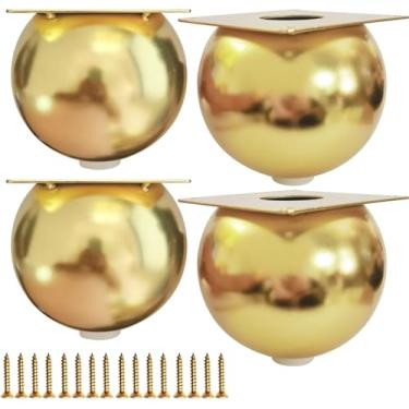 Imagem de Jaswass Pernas de metal para móveis de 10 cm douradas, conjunto de 4 pés de aço banhados a ouro com almofadas de borracha para armários DIY, cama, sofá, mesa de centro (ouro de 10 cm)