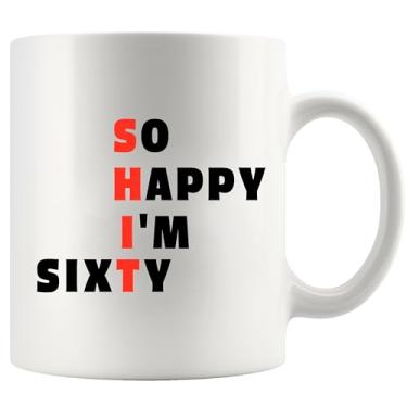Imagem de Panvola So Happy I'm Sixty 60th Birthday Gift for Men Women Sister Mom Wife Aunt Grandpa Grandma Husband Dad Brother Uncle 60 Years Old Friend Novelty Drinkware Ceramic Mug Branco 325 ml Family