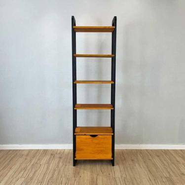 Imagem de Estante 6 Prateleiras de Madeira Pinus Linea Slim com Gaveta Carvalho 