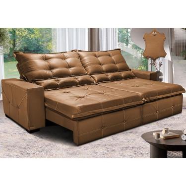 Imagem de Sofá de Couro Legítimo Retrátil e Reclinável 2,55m Cama inBox Toro. SoftGel D40