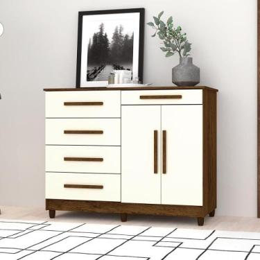 Imagem de Cômoda Sapateira Orion Imbuia Champanhe 5 Gavetas 2 Portas - CASA H