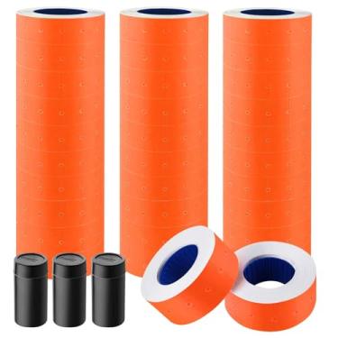 Imagem de 30 rolos, 15.000 peças de etiquetas brancas para etiquetadora Mx-5500, etiquetas brancas de preço, mais 3 rolos de tinta de recarga (laranja)