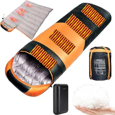 Imagem de Saco de dormir aquecido USB - Saco de dormir único repelente de água de 4 estações para adultos ao ar livre, banco de potência de 20000mAH, lavável e resistente a rasgos - por saco de dormir