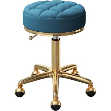 Imagem de Cadeira Com Rodas Ajustável Com Aço Metal Dourado 5 Garras Para Salões De Beleza, Escritório, Bancos De Bar - Assento Redondo Com Rodas De Terra - Móveis Ergonômicos Ideais (, Dark Blue