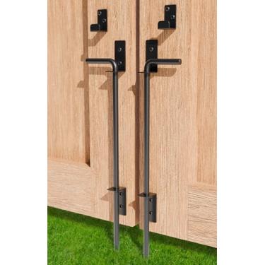 Imagem de 45,72 cm Haste de queda de parafuso de cana resistente trava de aterramento de hardware extra grossa para portões de madeira PVC vinil metal cercas, portas duplas, aço sólido preto - pacote com 2