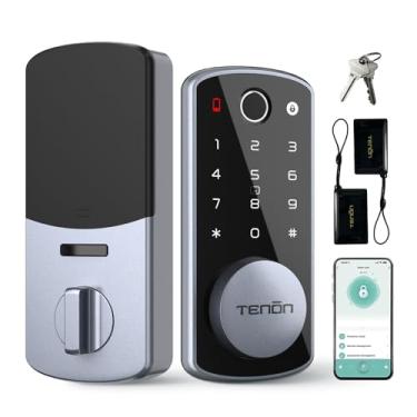 Imagem de Trava inteligente Tenon K7, fechadura de porta de entrada sem chave, fechadura de porta de impressão digital 5 em 1 com controle de aplicativo, trava de porta de teclado de , fechadura de porta eletrônica, fechadura inteligente para porta da frente