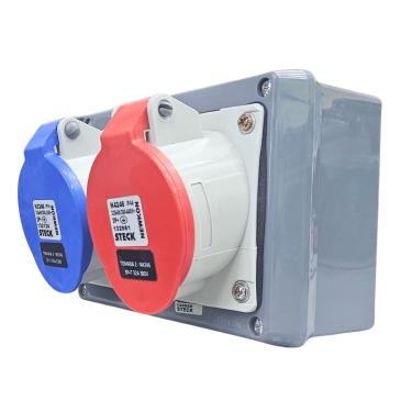 Imagem de Quadro Sobrepor C/ 1 Tomada Ind. N3246 + 1 Tomada Ind. N4246 Cód. S304151 – Steck