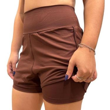 Imagem de Short Duplo Feminino Cós Alto Fitness Academia Poliamida - H2 Fitness 