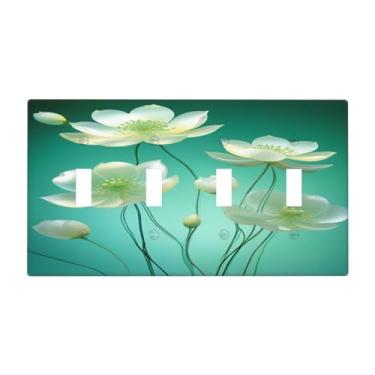 Imagem de Wpshijia Placa de cobertura para interruptor de luz, flores de lótus brancas, elegante, floral, 4 gangues quadriciclo, interruptores decorativos, painéis de parede, placas elétricas de parede, placa