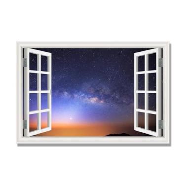 Imagem de NHLDZYH Quadro sobre tela janela. Quadro de janela com paisagem. Imagem natureza em tela. Quadros decoração sala de estar moderna (céu estrelado à noite 12) 70 x 105 cm apenas tela