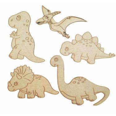 Imagem de kit 10 Dinossauros mãe e filhote Aplique Quadro decoração quarto crian