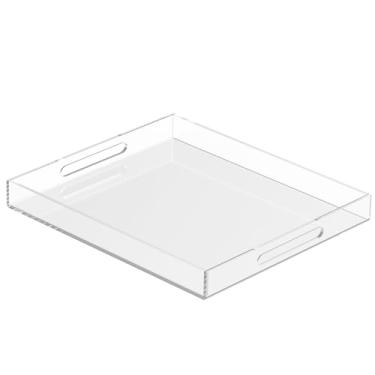 Imagem de Bandeja de acrílico 50 x 40 cm com alças cortadas – a bandeja decorativa à prova de derramamento é um organizador de bancada ideal para salas de estar, mesas de café otomanas, escritórios, cozinhas e