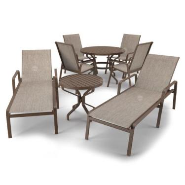 Imagem de Kit Espreguiçadeira Cadeira Mesa Alumínio Marrom Tela Mocca - Aluv Móv