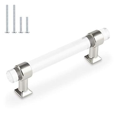 Imagem de Orger Puxadores de armário de cozinha, pacote com 10 puxadores prateados cromados, alças de acrílico transparente de 10 cm, puxadores e puxadores para armários de banheiro