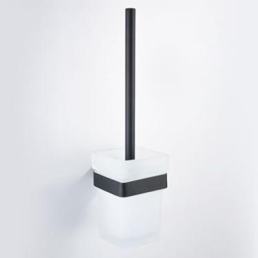 Imagem de Conjunto de acessórios para banheiro com acabamento em preto fosco, suporte para papel higiênico de parede, toalheiro, prateleira, porta-escovas, conjunto de acessórios para banheiro (suporte par