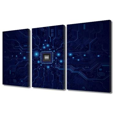 Imagem de Arte de parede digital para sala de estar eletrônico PC escritório decoração de parede 3 peças impressão em tela tecnologia arte digital arte moderna decoração de casa para quarto banheiro emoldurado