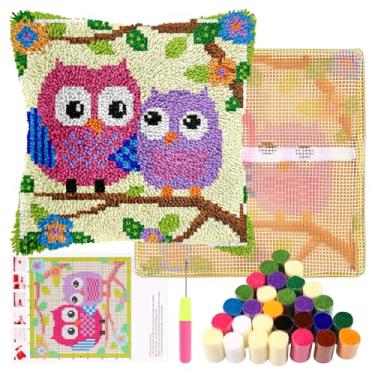 Imagem de Kit de travesseiro de gancho de trava para adultos iniciantes, com gancho de lona impressa, kits de fronhas de ganchos de trava DIY com fio de crochê, capa de almofada artesanal para decoração de sofá